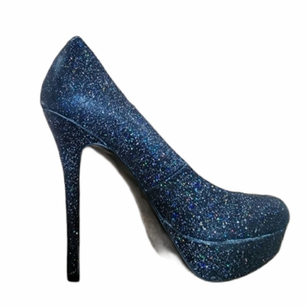 BAKERS MELINA BLACK GLITTER PLATFORM SHOES